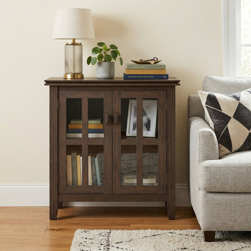 Armoire de rangement transitionnelle en bois massif l 30 po avec portes réglables Artisan, Brun campagnard