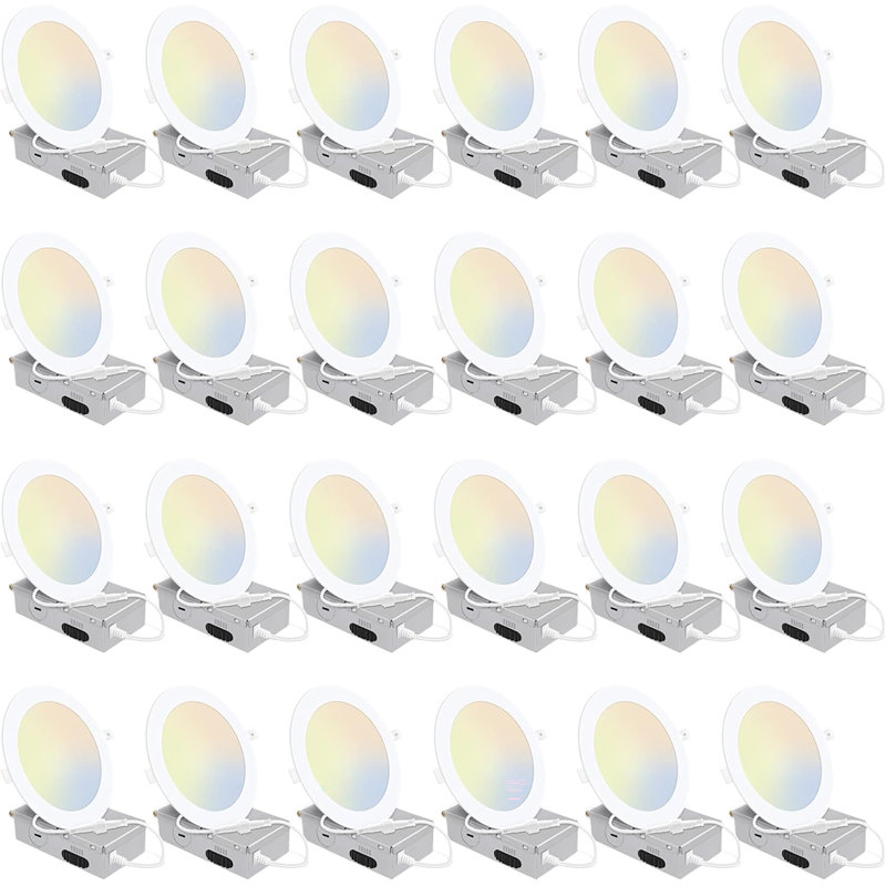 6'' Dimmable Ultra-Thin LED Recessed Downlight with Junction Box, 2700K to 6500K Selectable