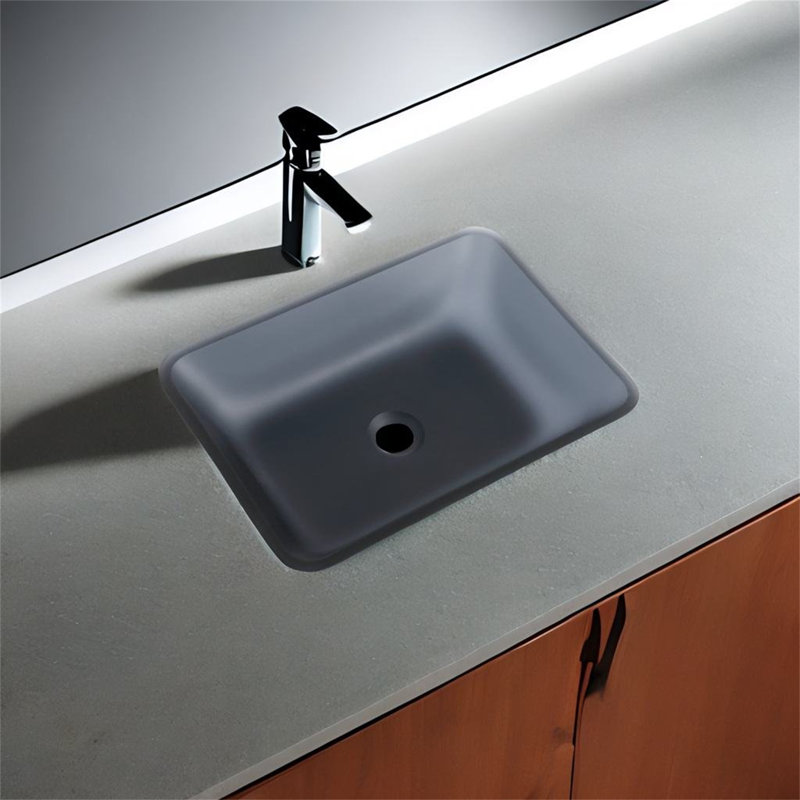 Lavabo de salle de bain vasque rectangulaire en verre 13 po TONWIN, Gris