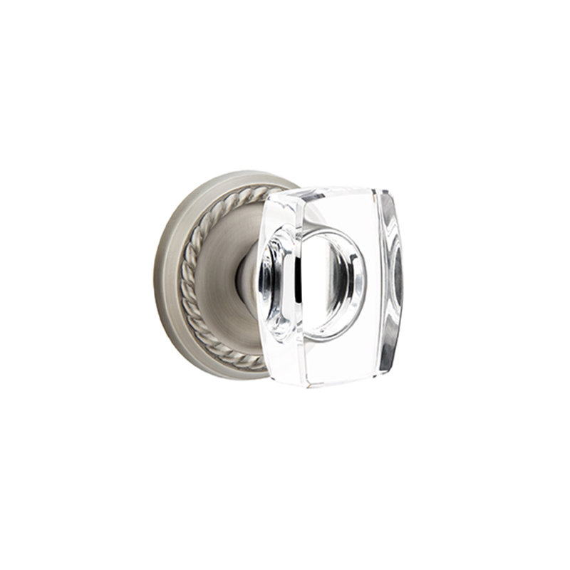 Ensemble de boutons d'intimité Emtek avec rosette en corde et bouton en verre Windsor, Nickel antique