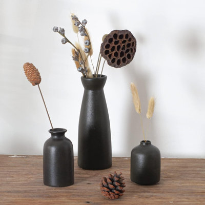 3Pcs 8.3" Boho Ceramic Vases, Distressed Decor for Table & Shelf