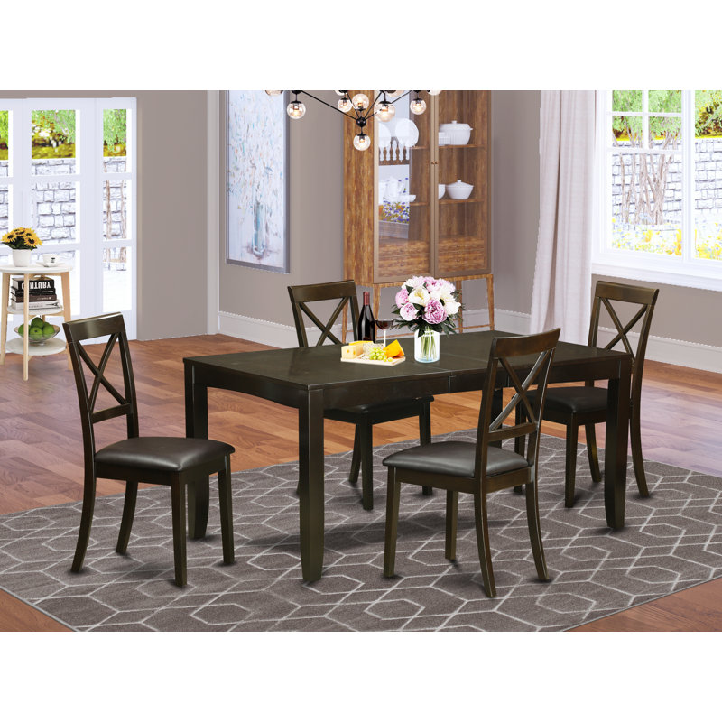 Cappuccino Solid Wood Top - Dining Room Set , 5 Pieces: 1 Table, 4 Chairs, Faux Leather, Cappuccino