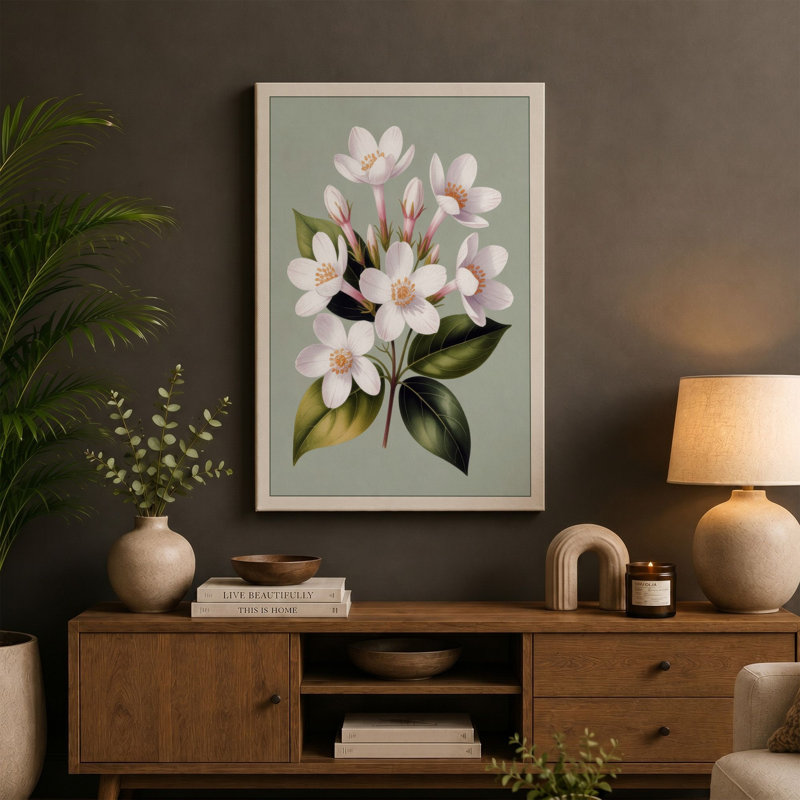White Bloom Botanical - Wrapped Canvas, 18x12 - 45.7 x 30.5 cm, Ochre Border