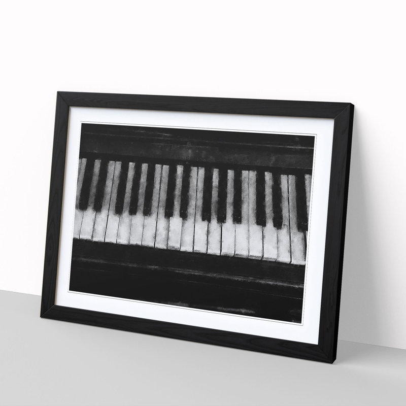 Broken Piano Keys Painting - Single Picture Frame Print on MDF, 62cm H x 91cm W x 2cm D, Black