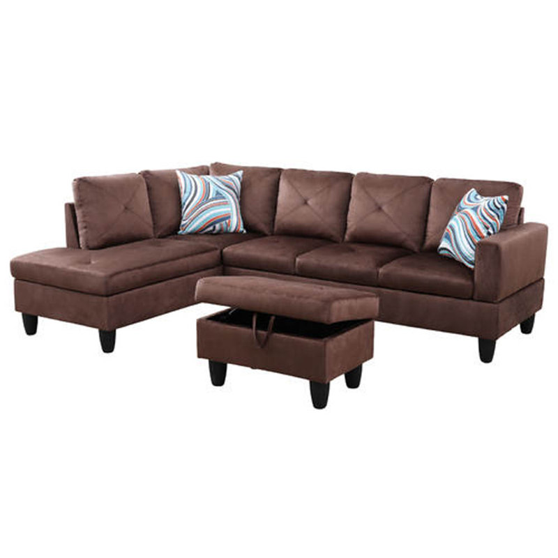 980-SCO-FLANNELETTE Upholstered L-Shaped Sectional, Blue Linen, Left Hand Facing