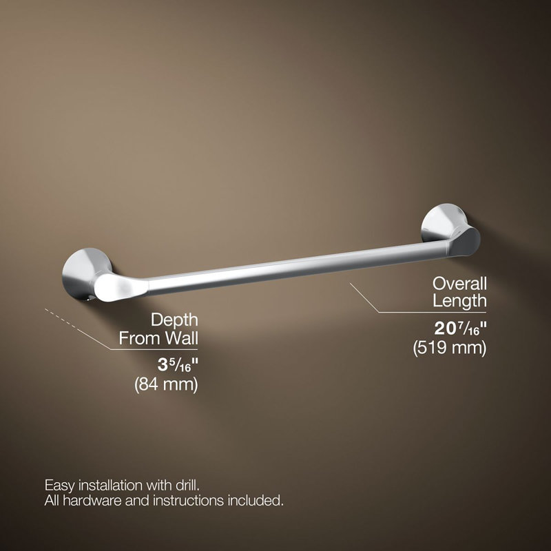 Barre à serviettes Kohler Simplice, L 18 po, Chrome poli