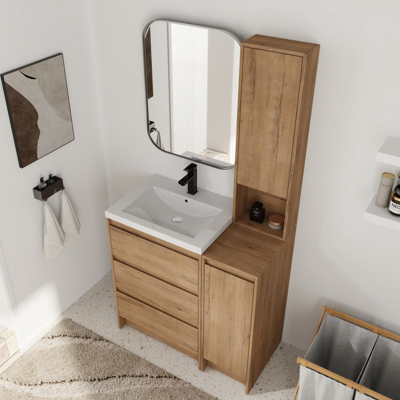 Meuble-lavabo simple 36 po avec plateau en résine et rangement flottant