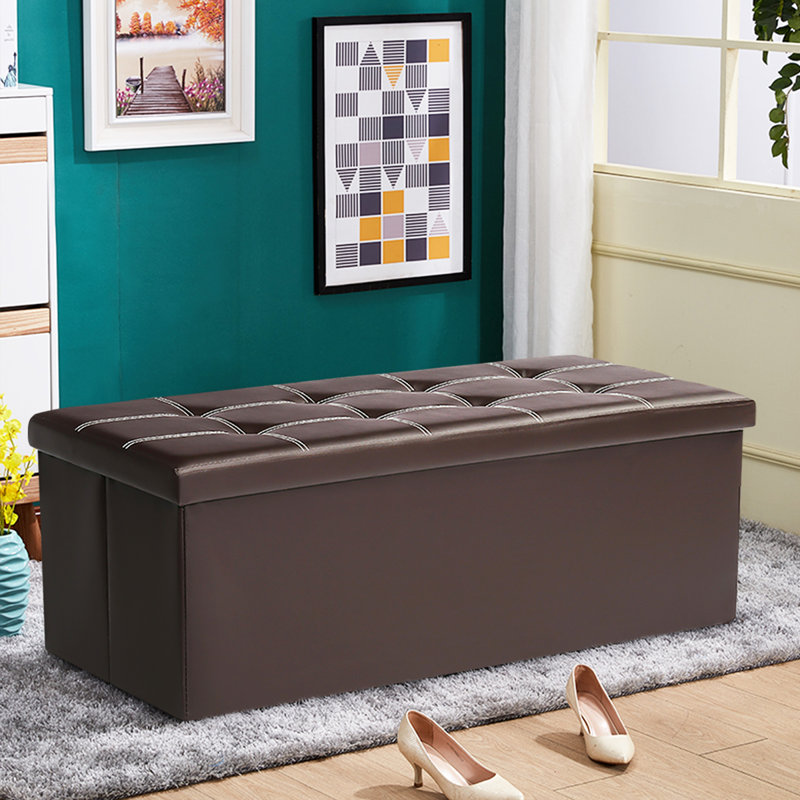 Banc de rangement en similicuir, Brun