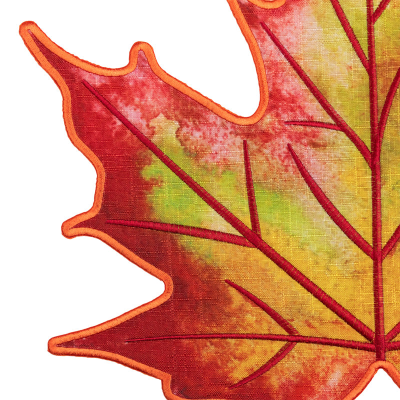 Ensemble de 4 napperons brodés automne feuille d'érable - 14,75 po - Orange et rouge