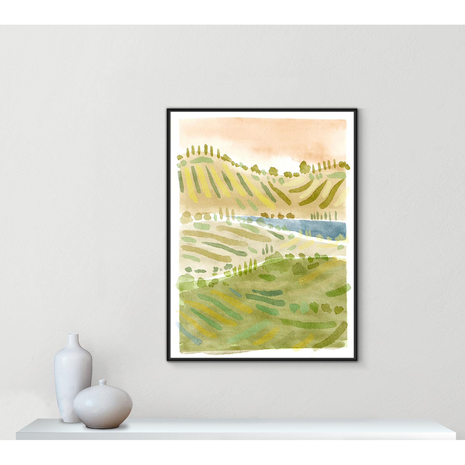 Tuscan Countryside Print by Leah Straatsma, No Mat, 49.5" H x 37.5" W x 2" D, Black Floater Framed Canvas