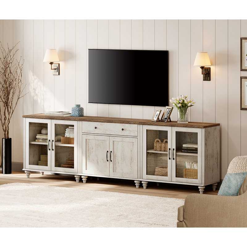 TV Stand For 100 Inch TV, 3-In-1 TV Console Table For 75/80/85/90 Inch TV, Entertainment Center With 6 Doors And A Drawer, Kitchen Sideboard Buffet Cabinet For Dining Room, Rustic White