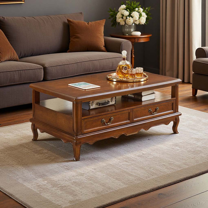 Table basse en bois massif de style américain, H 20,47 po x L 27,56 po x l 47,24 po