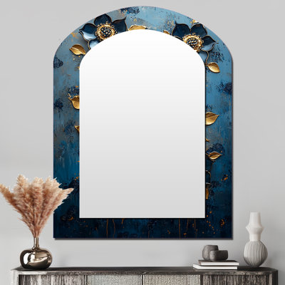 Bleu Rajasthan royauté coquelicots II - coquelicots asymétrique miroir mural