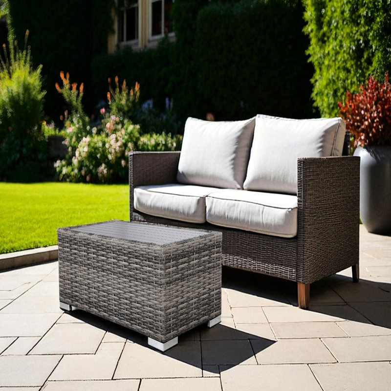 Weather- Mixed Grey Slatted Aluminum Side Table - A Good Outdoor Companion Fully Assembled And For Patio Relaxation