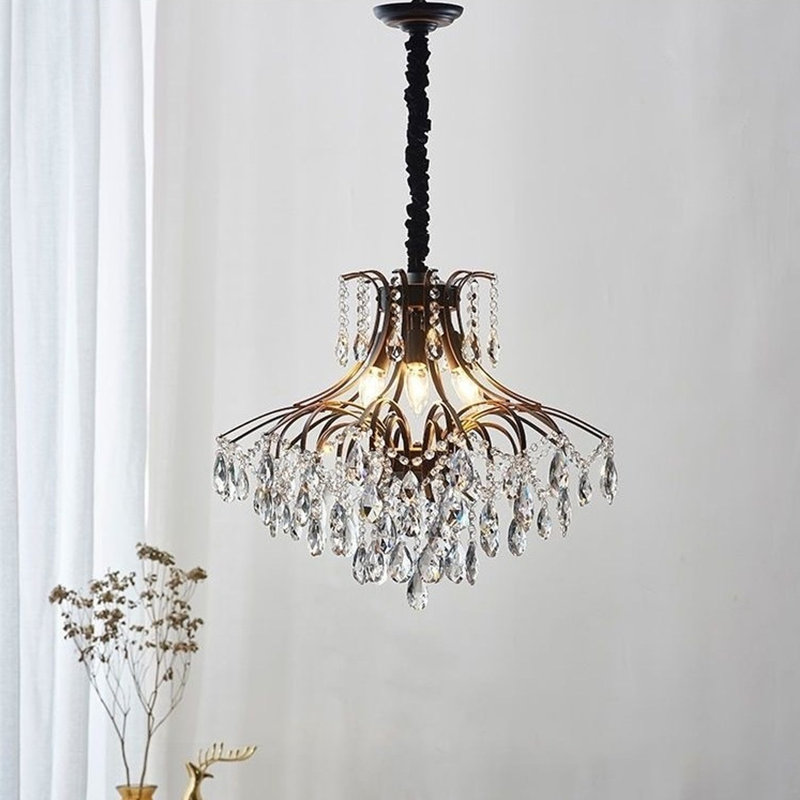 Lustre rétro en cristal français - chaîne réglable et élégance classique (sans ampoule)
