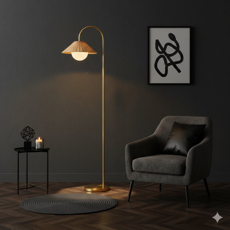 Rattan Weave Shade Floor Lamp Gold/Natural See Below