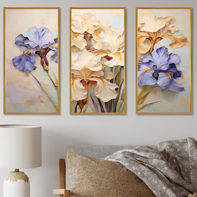 «Beige An Blue Minimalisme» Iris Serenity Blooms II - Iris, ensemble d'art sur toile