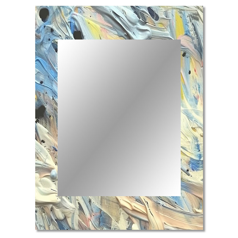 Summer Memories Abstract In White And Blue - Abstract Painting Decorative Wall Mirror, Modern Large Mirror, Printed Metal Art