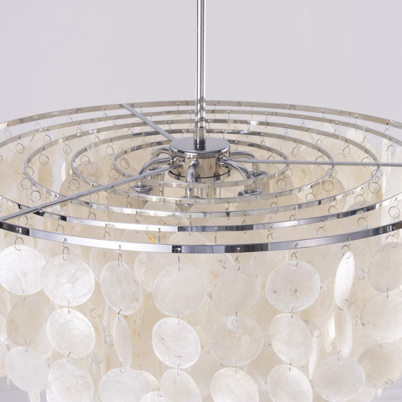 Esmeralda 6-Light Modern Capiz Shell Chandelier Hanging Light Pendant Ceiling Lighting, Nickel, White