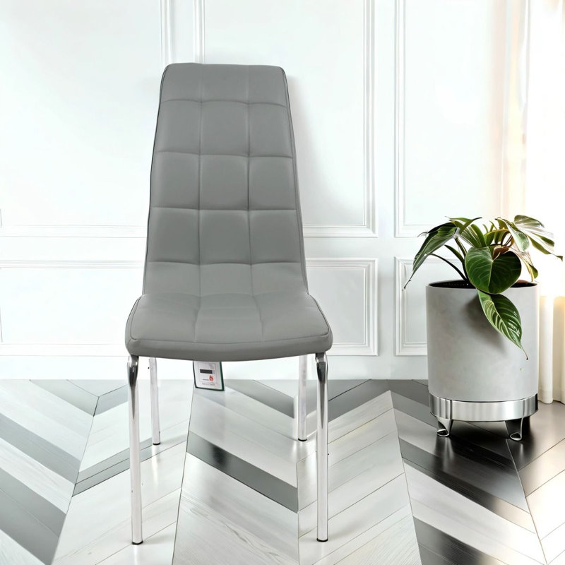 Eterno Luxurious Dining Chair With Silver Legs, 1, Grey
