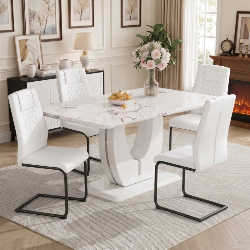 Ensemble de salle à manger Jeanlouis, Ensemble de cinq pièces : table, quatre chaises, Blanc, Noir