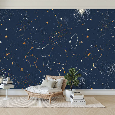 Papier peint adhésif auto-adhésif moderne l 144 po x H 100 po pour chambre à coucher Zodiac Constellation