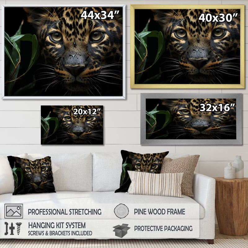 " Candid Jungle Captivation Leopard ", 24" H x 32" W x 1" D, Wrapped Canvas