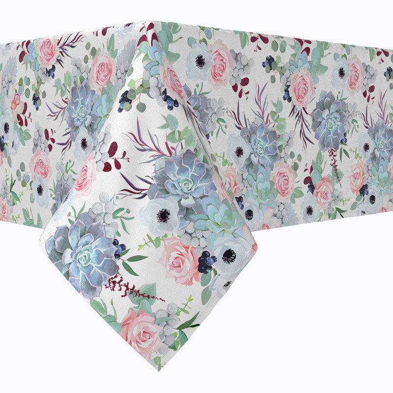 Pink Roses & Succulents Cotton Rectangles Floral, 104" x 60"