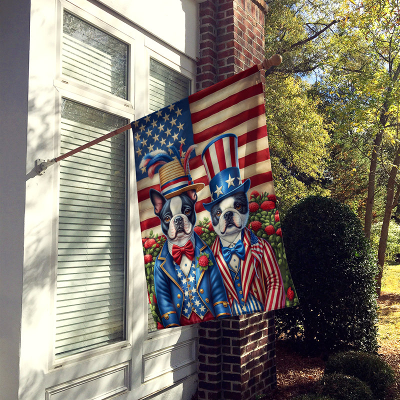 Drapeau «All American House», Boston terrier noir / bleu / rouge