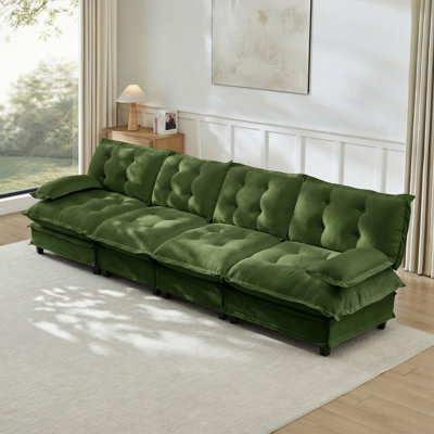 Canapé modulaire de 138 pouces à 4 places Cloud, canapé modulaire à assise profonde avec coussins en treillis confortables, tissu chenille respirant pour les salons modernes