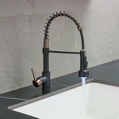 LED Commercial Kitchen Faucet With Pull Down Sprayer, Single Handle Single Lever Kitchen Sink Faucet