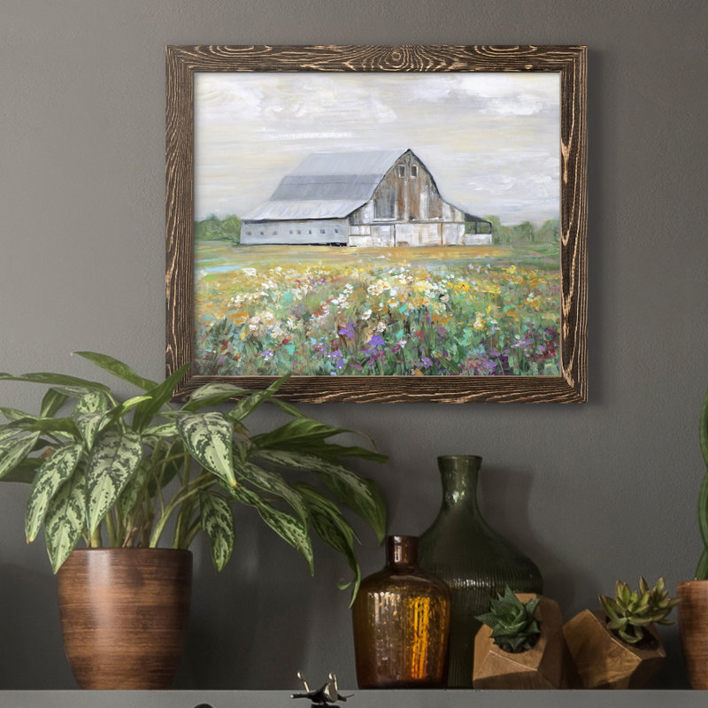 Country Fields - Cadre photo, reproduction d'art sur toile, H 20 po x l 17 po x P 1,5 po, Toile avec cadre en noyer