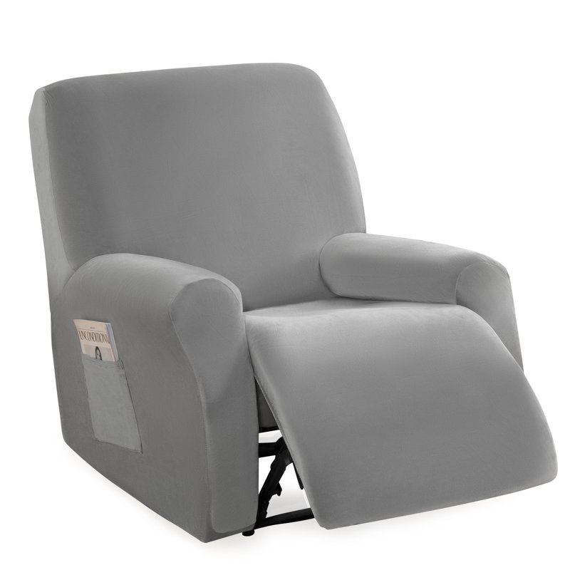 Housse pour fauteuil inclinable à coussins carrés/rectangulaires, Velours gris argenté