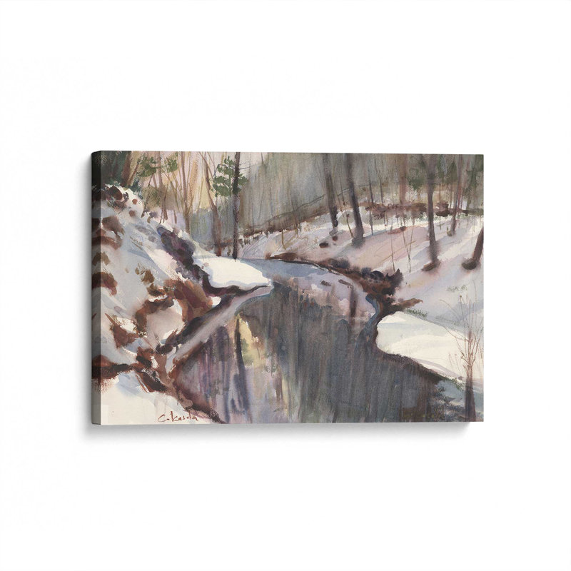 «Winter Stream Reflections» par Stephen Calcasola, reproduction d'art sur toile, H 24 po x l 32 po