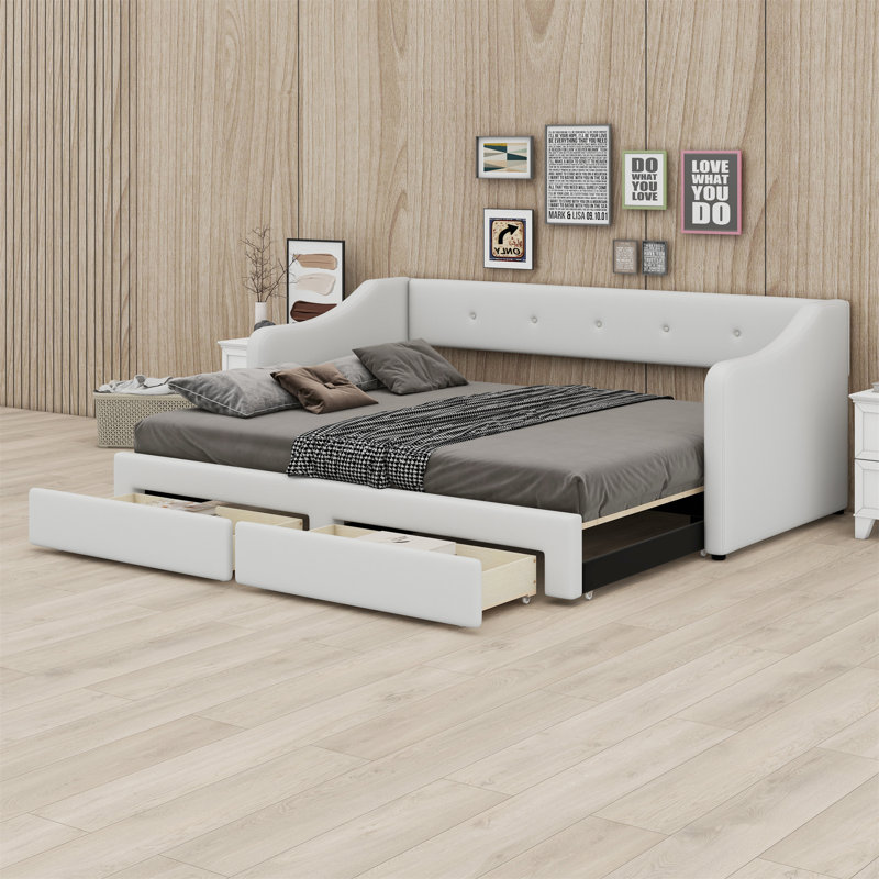 Lit de jour rembourré avec deux tiroirs, Beige