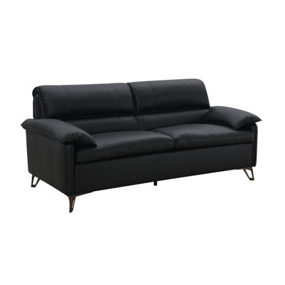 Olegs Contemporary 83"L Leather Upholstered Loveseat in Black