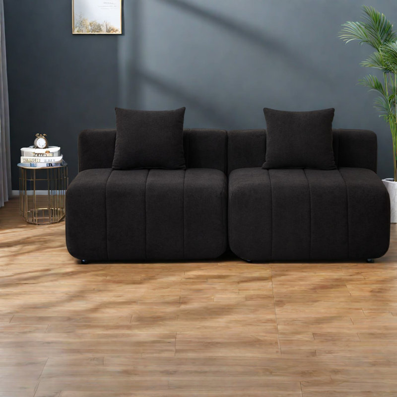 Compression Sectionals, Black Chenille Modular Modern Sofa for Home