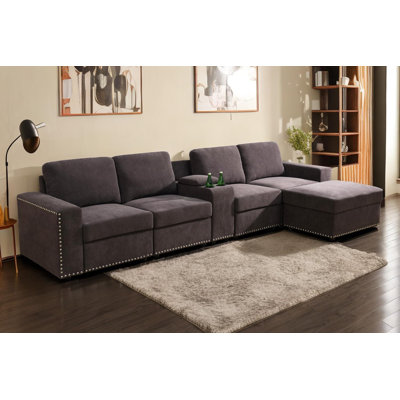 131" Wide 6-Piece Flannel Configurable Living Room Modular Corner Sectional With Ottoman