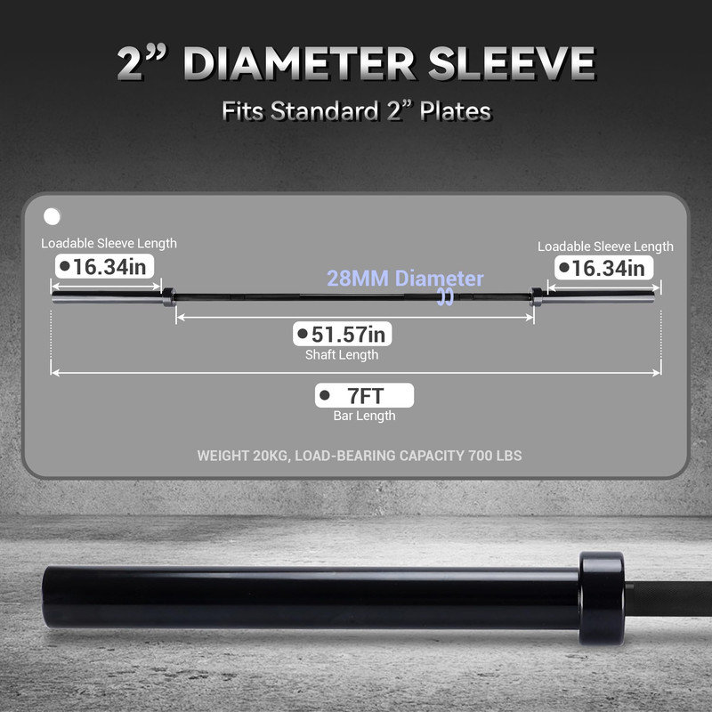 Capacité de 45 lb Barbell de 7 à 700 lb pour la musculation et la musculation, manche de 2 po