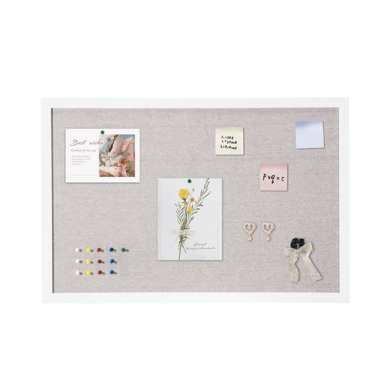 White Cork Board with Linen Surface Wall-Mounted