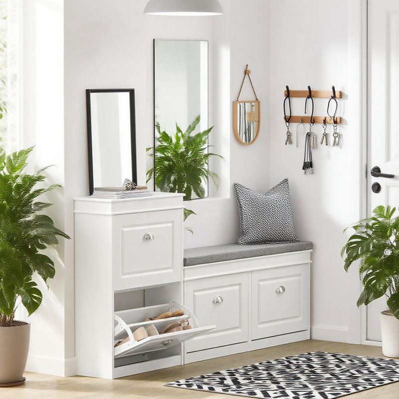 Shoe Cabinet Narrow Entryway Shoe Storage Cabinet with 2 Flip Drawers,Hidden Slim Shoe Organizer for Hallway,Living Room,White,21.3"W x 9.1"D x 32.3"H