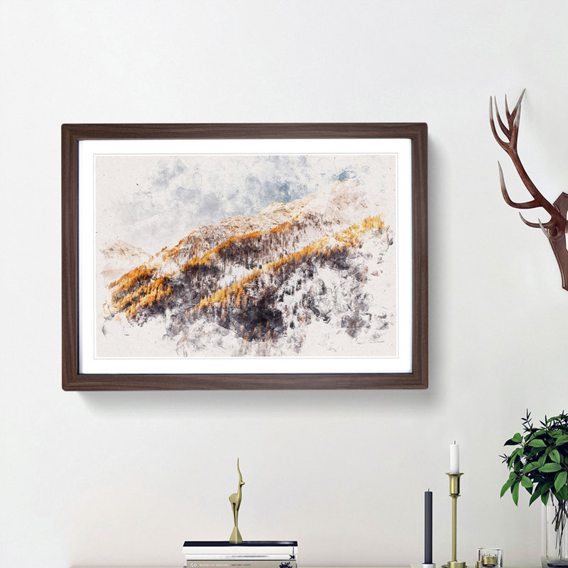 Winter in the Mountains - Framed Print, 24cm H x 33cm W x 2cm D, Walnut Framed