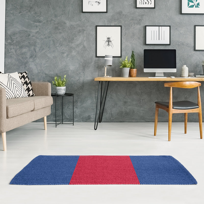 Bleu/rouge tissé à plat tapis décoratif, Rectangle 9 pi x 12 pi