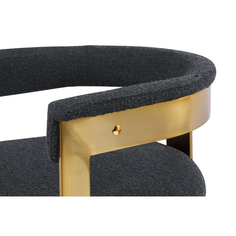 Romeo Unfinished Upholstered Back Arm Chair, Black Boucle Fabric, Brushed Gold