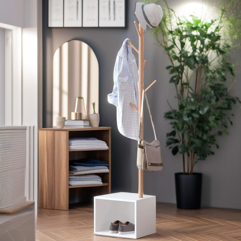 Engemann Solid Wood Free-standing 8 - Hook Coat Stand Living Room Entryway Furniture