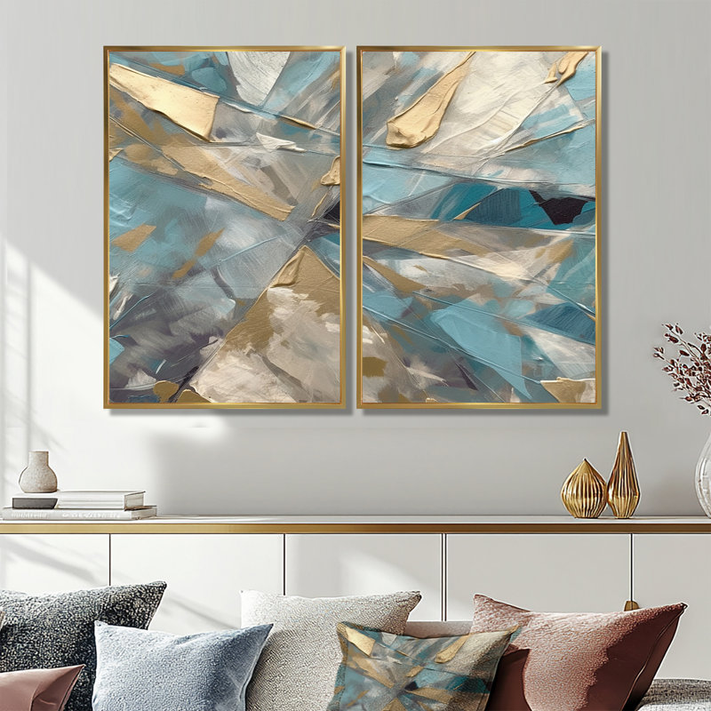 Encre liquide bleue et dorée surdimensionnée I - Abstrait marbre surdimensionné, 2 pièces, H 36 po x l 48 po, Doré