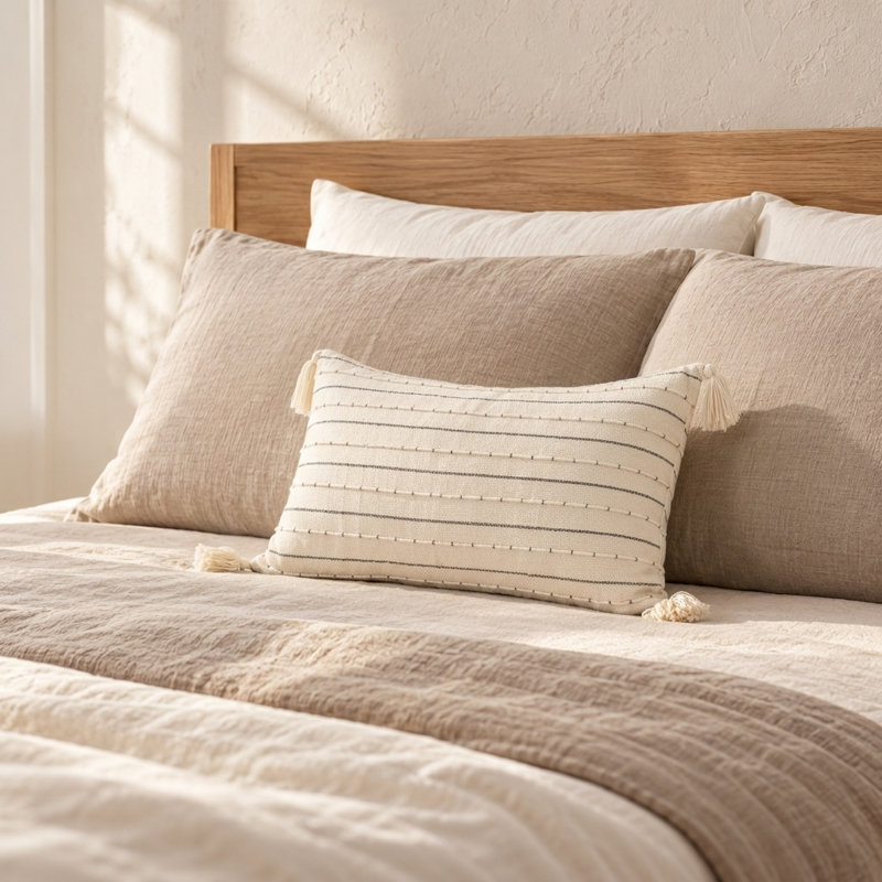 Lombaire texturé beige avec pampilles