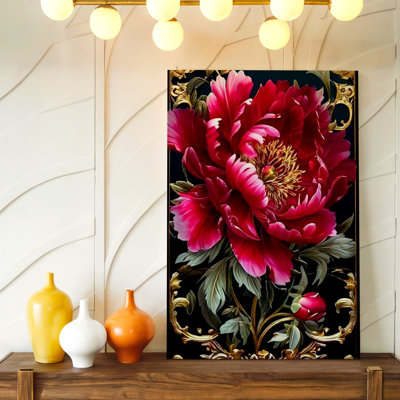 Reproduction d'art mural sur toile rose, pivoine, baroque et baroque, œuvre d'art pour chambre