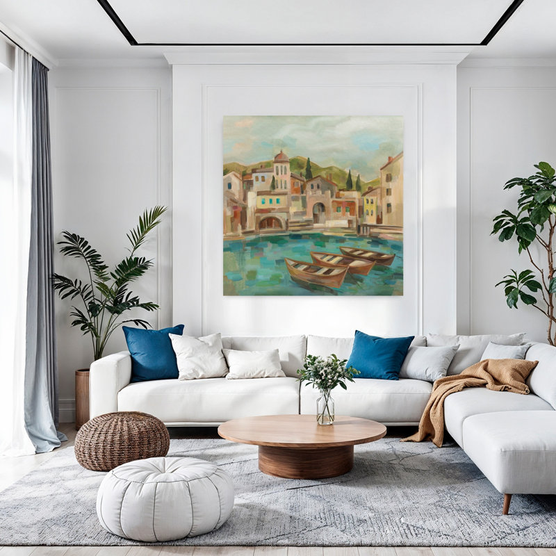 Baie contemporaine italienne avec art bleu baie, H 48 po x l 48 po