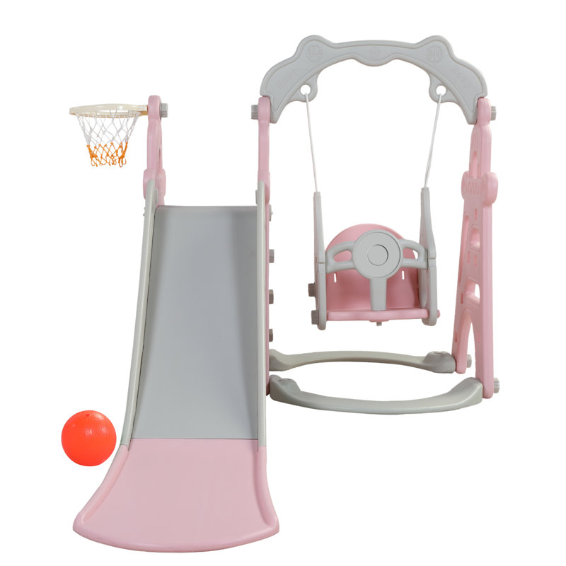 4-in-1 Toddler Extra-Long Swing Set, Pink